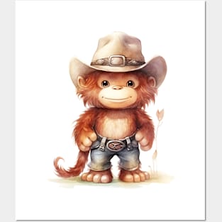 Orangutan Wearing a Cowboy Hat Posters and Art